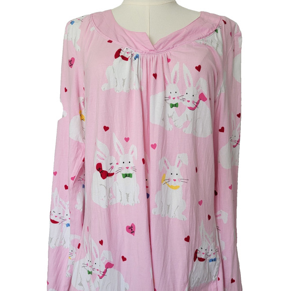 Nick & Nora Bunny Love Pink Sleep Shirt Nightgown Sleepwear 100% Cotton Size L - Picture 2 of 9